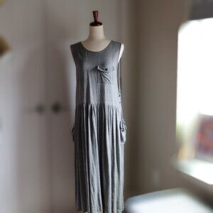 Vintage Limited Express Drop Waist Cottage Dress Lagenlook Gray NEEDS REPAIR